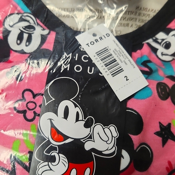 ❤️NWT VINTAGE TORRI DISNEY MICKEY MOUSE PRINT BRALETTE SCOOP SPORT BRA WIRELESS - Picture 10 of 14